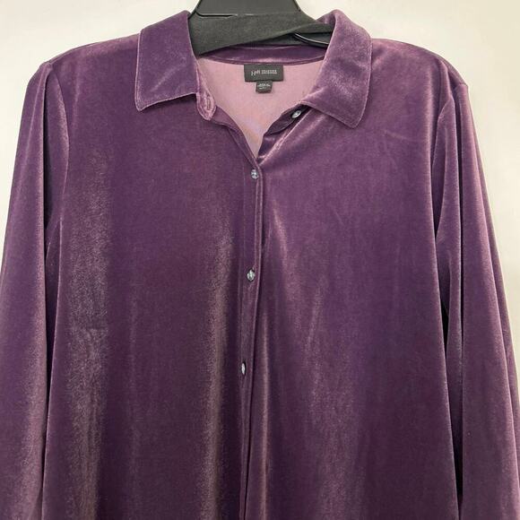 J Jill Wearever Purple Velvet Button Down Long Sleeve Blouse Top Large Petite - Picture 4 of 10